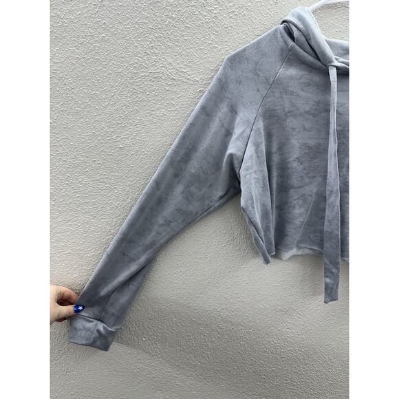 Quiet Storm Womens Sweatshirt Size Medium Gray Tye-Dye Pullover Hooded Cropped - Picture 2 of 14
